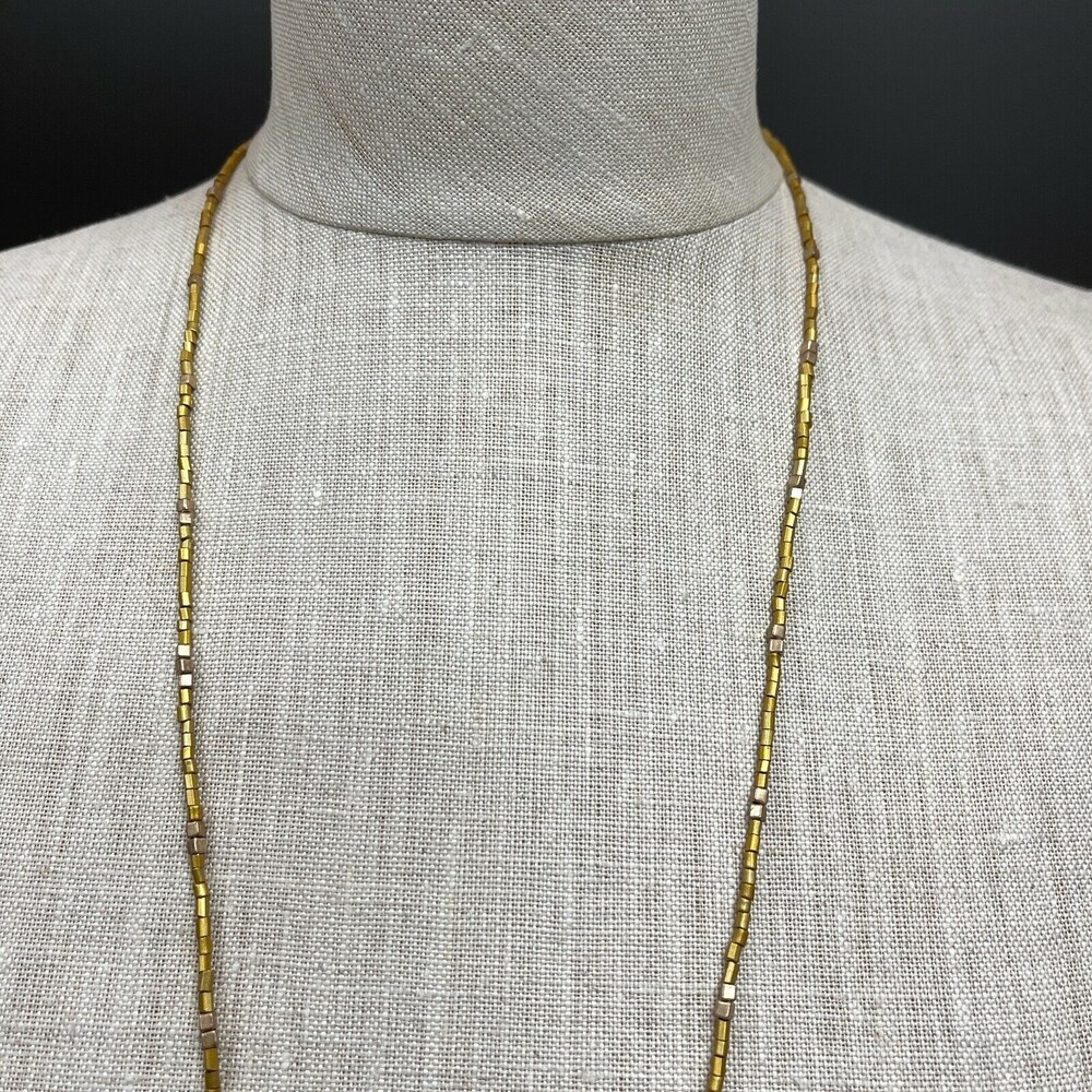 Gold-tone White Green Chain Beaded Fashion Necklace NWOT - Picture 3 of 4